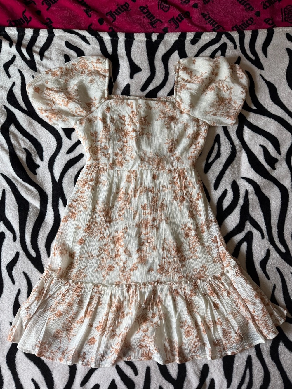 Blu Pepper Cream Dress with Tan Floral Print